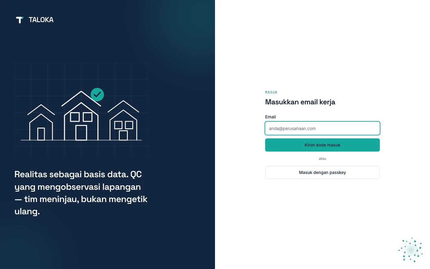 Layar masuk: cukup email kerja Anda.